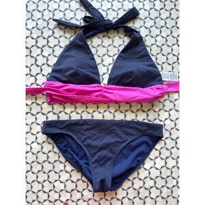 Boden Womens Navy & Pink Halterneck Bikini Set Swimwear US Size 10 UK Size 14